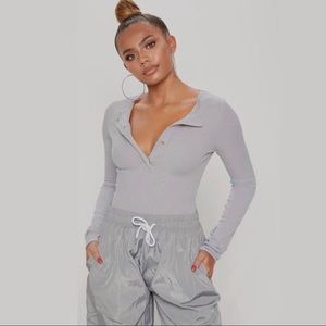 [Forever 21] Gray Henley Long Sleeve Bodysuit